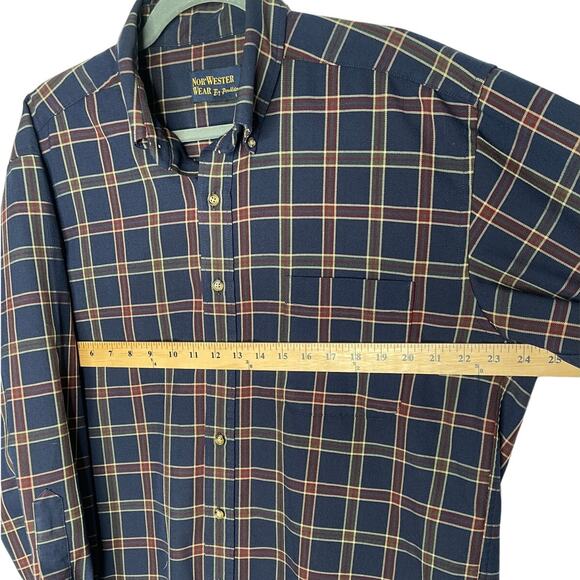 Pendleton Mens L Classic Long Sleeve Wool Plaid Button Up Shirt Navy Blue Red - Picture 5 of 7